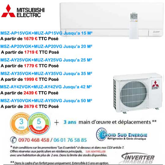Climatiseurs monosplit Mitsubishi electric MSZAPVG Climatiseurs monosplit Mitsubishi electric MSZAPVG - MSZAY-VGK