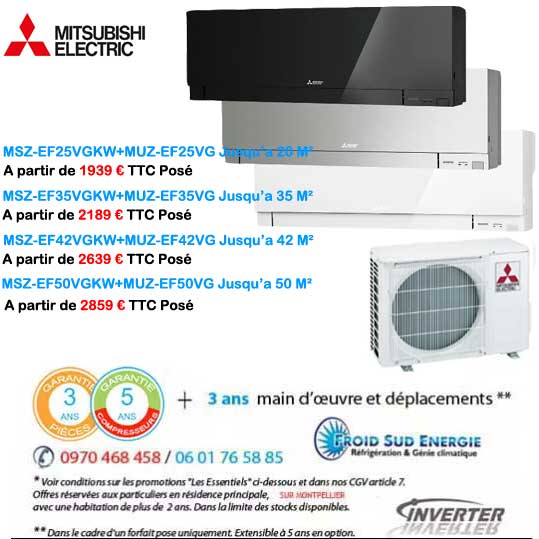 Climatiseurs monosplit design Mitsubishi electric MSZ- EFVG
