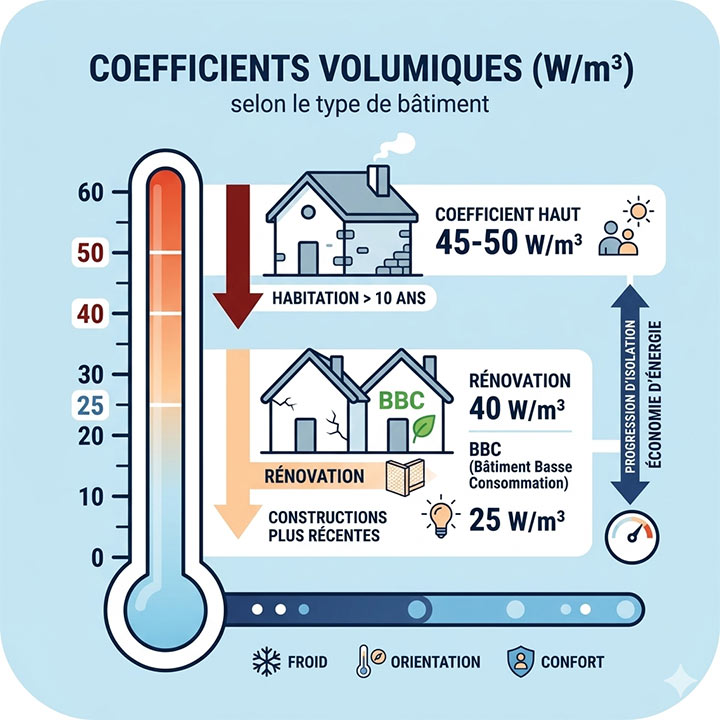 coeficients volumique pour calcul de puissance climatiseurs