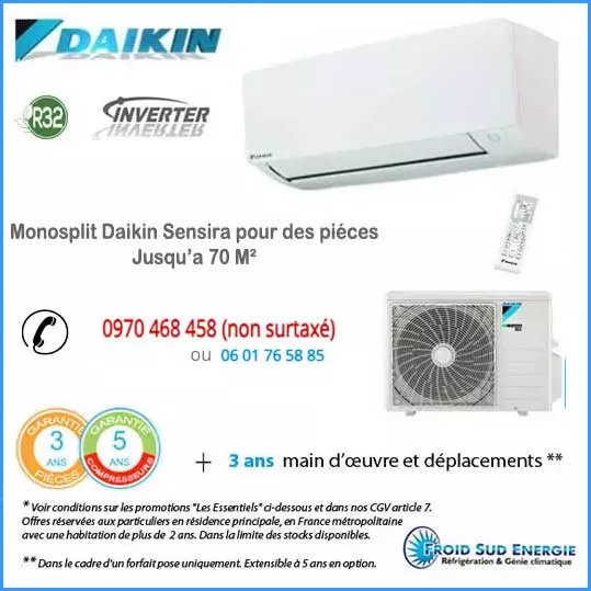 Offre climatiseurs Daikin Sensira FTXF-D sur Montpellier 