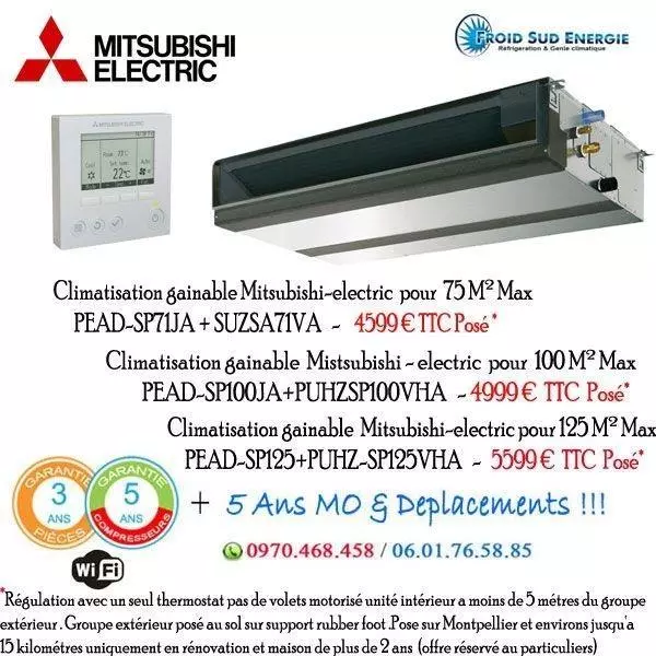 Climatisation gainable Mitsubishi Electric réversible inverter